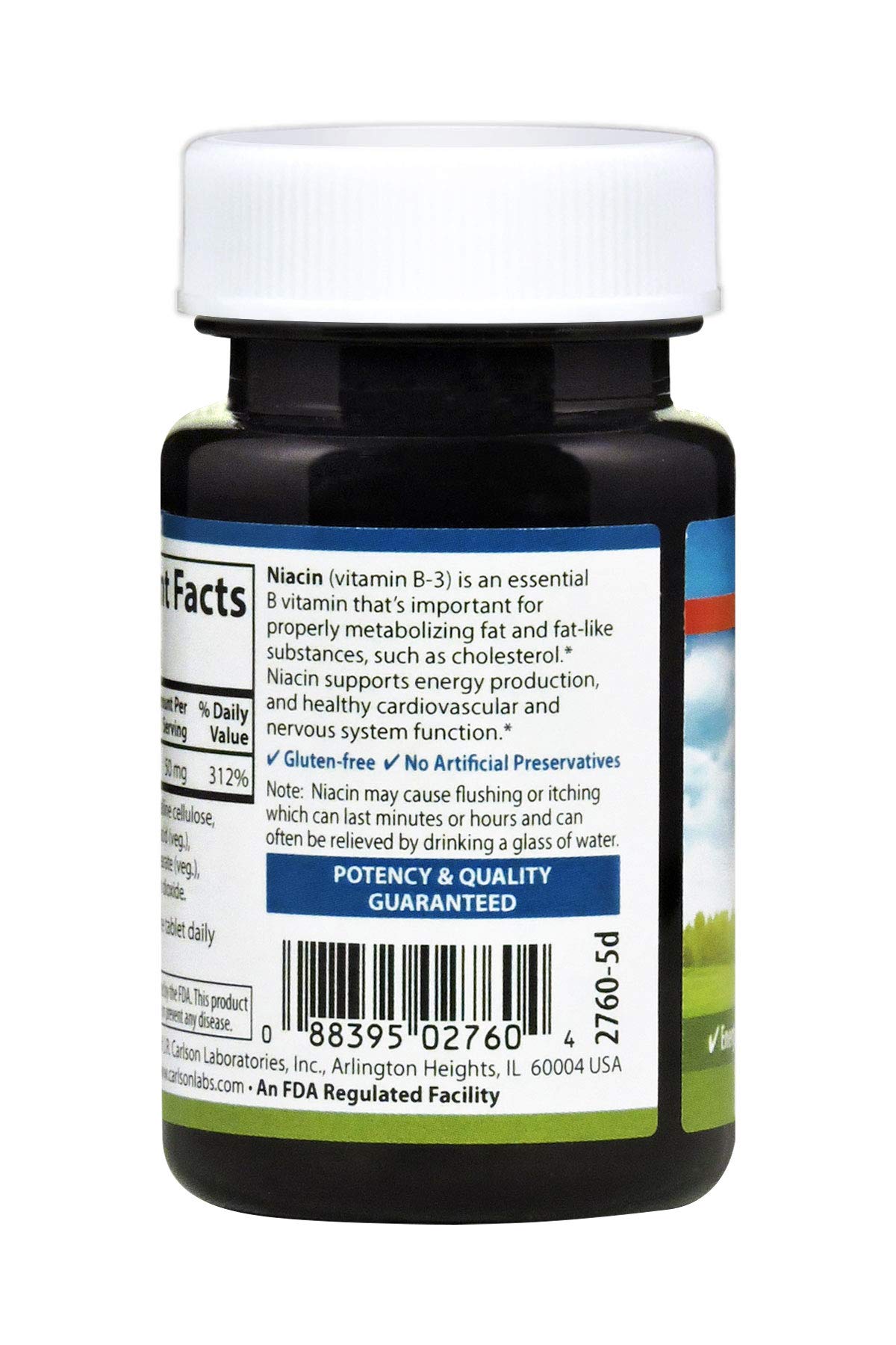 Carlson Niacin, 50 mg, Cholesterol Metabolism, Nerve Function, 100 Tablets