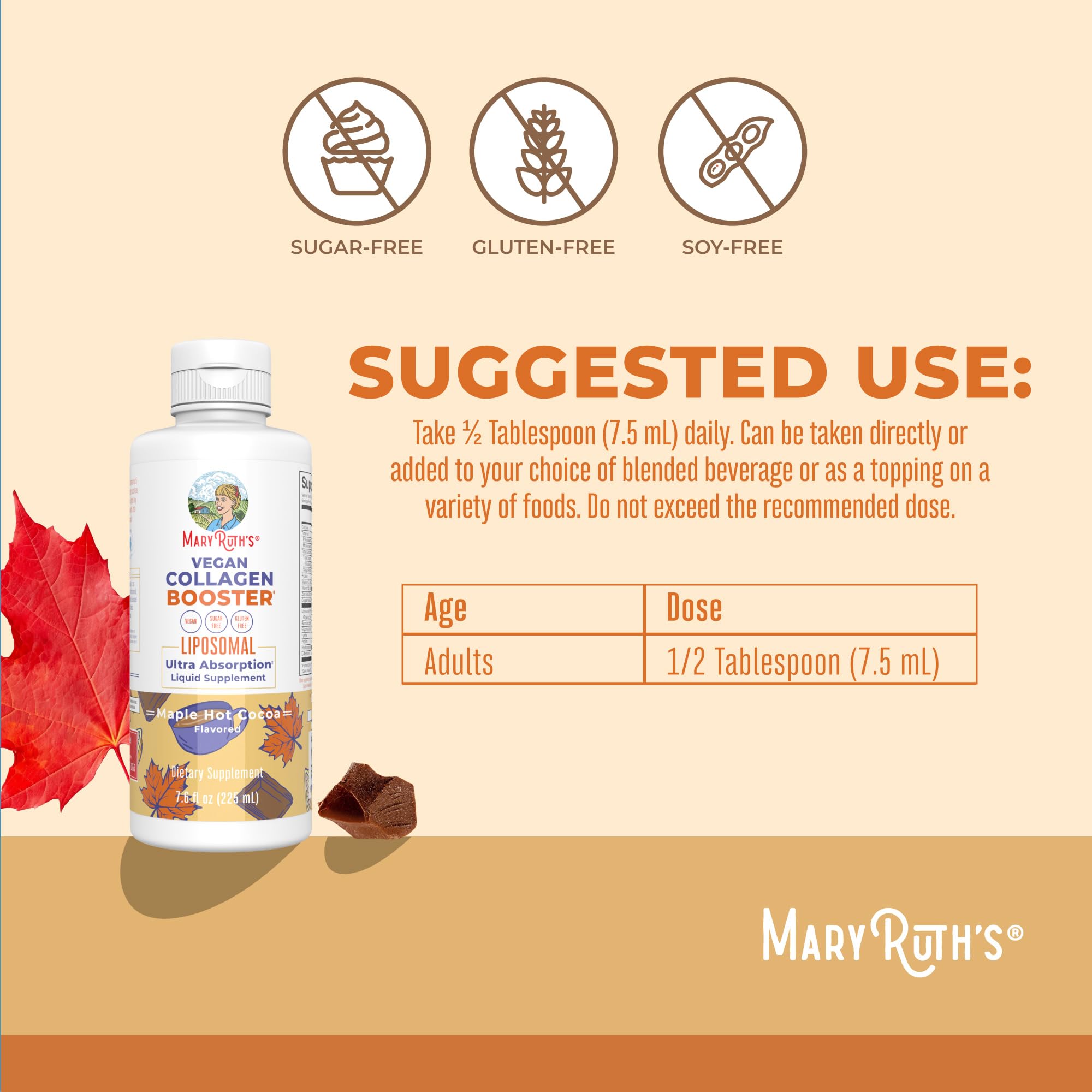 MARYRUTH'S Vegan Collagen Booster Liposomal, Sugar Free, Non-GMO, 7.6 Fl Oz