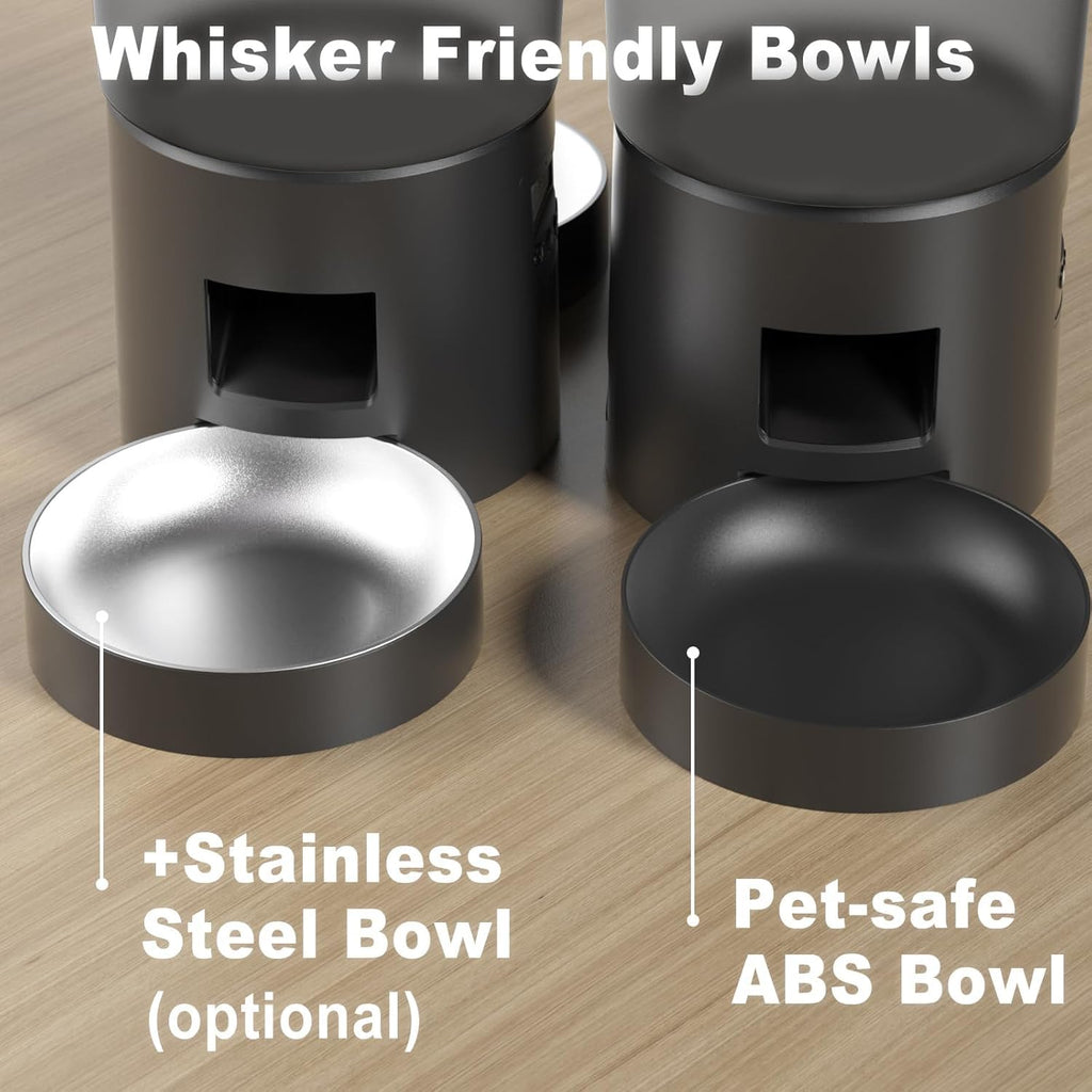 Dual Automatic Cat Feeder 2 Cats, 4.2L Dry Food Auto Dispenser with Double Stainless Steel Bowls,Dual Power Supply,Programmable Portion Control,10s Voice Recorder (Transparent Black)