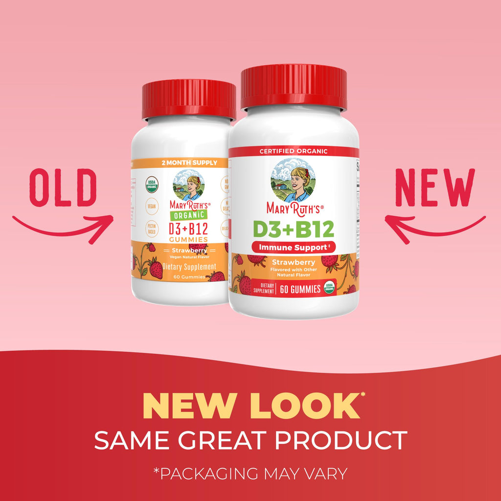 MARYRUTH'S Organic Vitamin D3 + B12 Gummies for Ages 4+, 60 Servings, Vegan