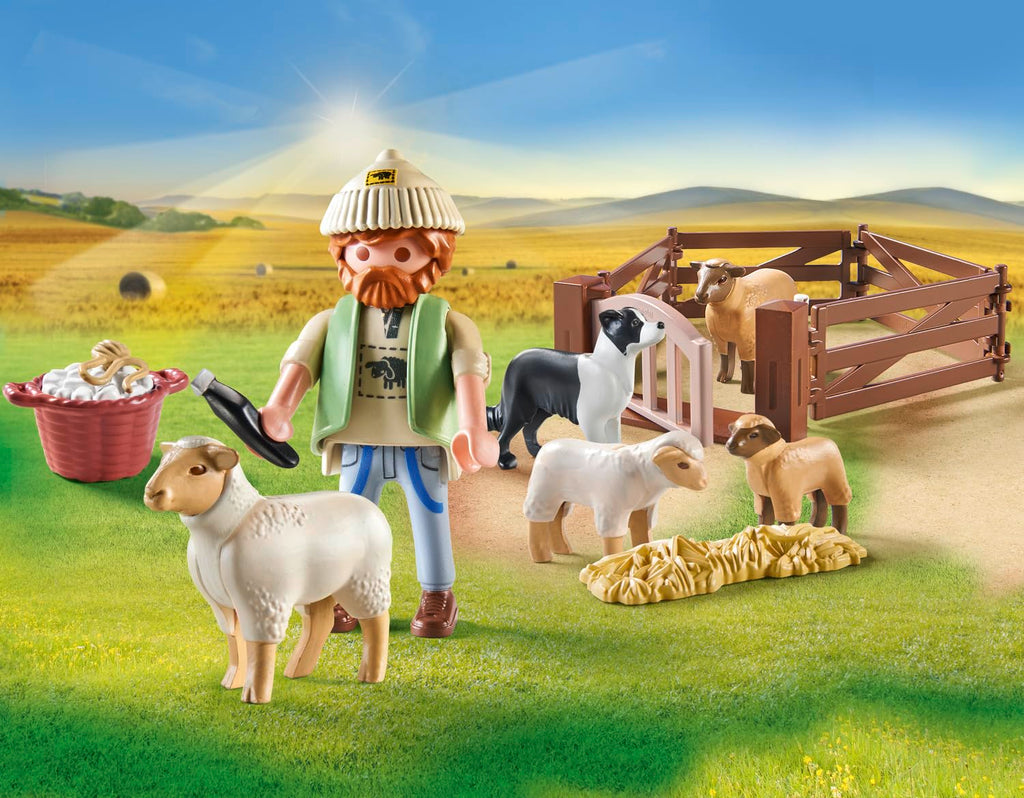 Playmobil 71444 Shepherd with Sheep - Country - with 5 Animals and 1 Character - Toy made with More than 80% recycled or bio-sourced materials on average. Suitable for ages 4 and up