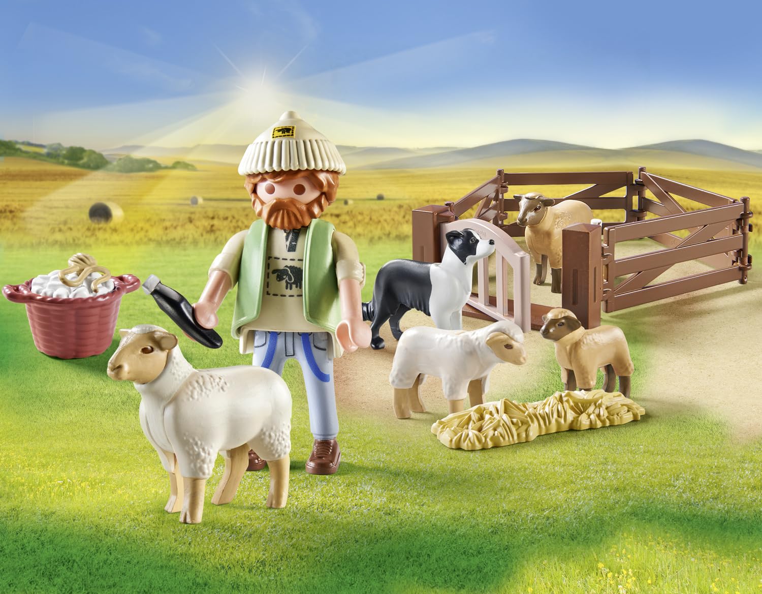 Playmobil 71444 Shepherd with Sheep - Country - with 5 Animals and 1 Character - Toy made with More than 80% recycled or bio-sourced materials on average. Suitable for ages 4 and up