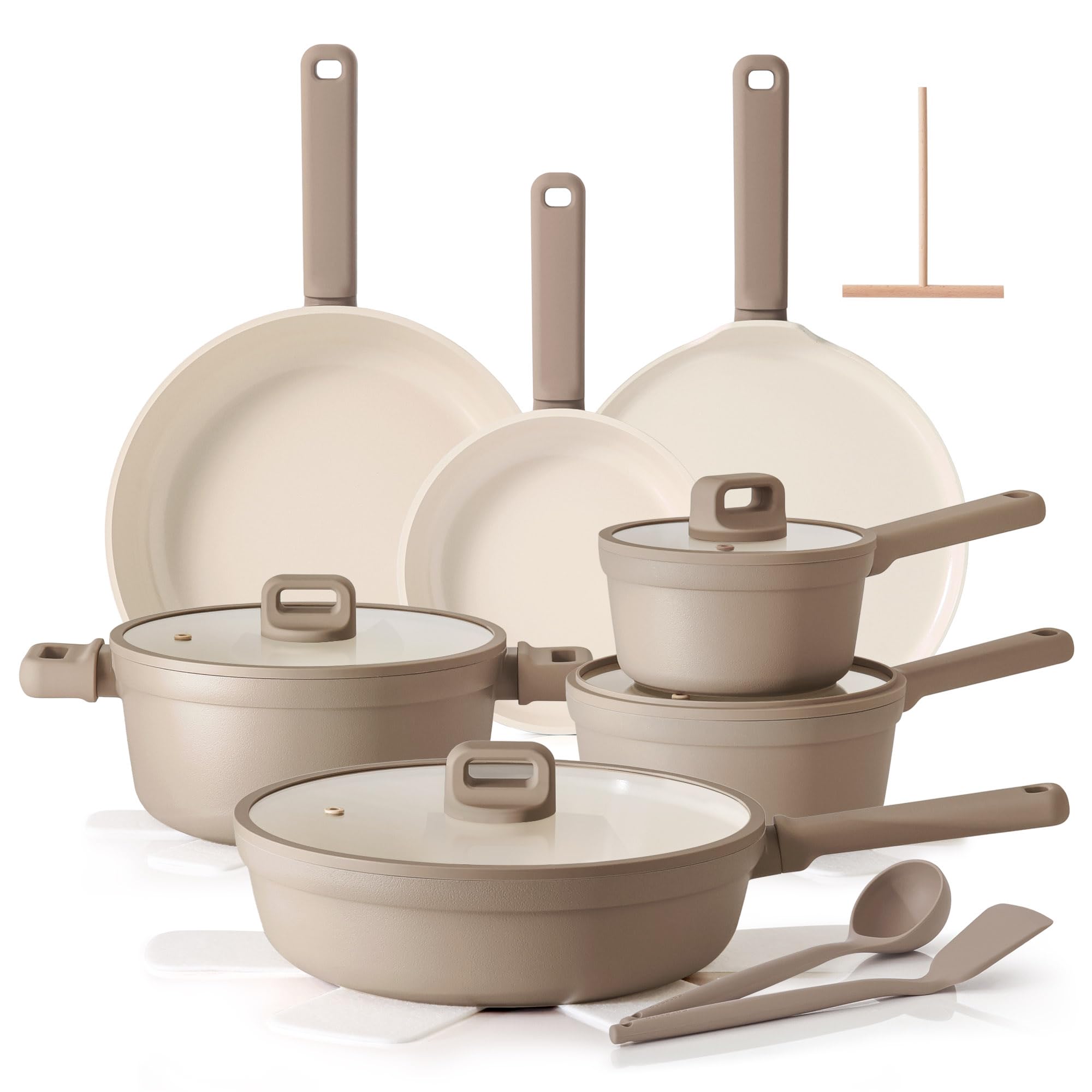SENSARTE Ceramic Pots and Pans Set Nonstick, 20Pcs Cookware Set, Taupe