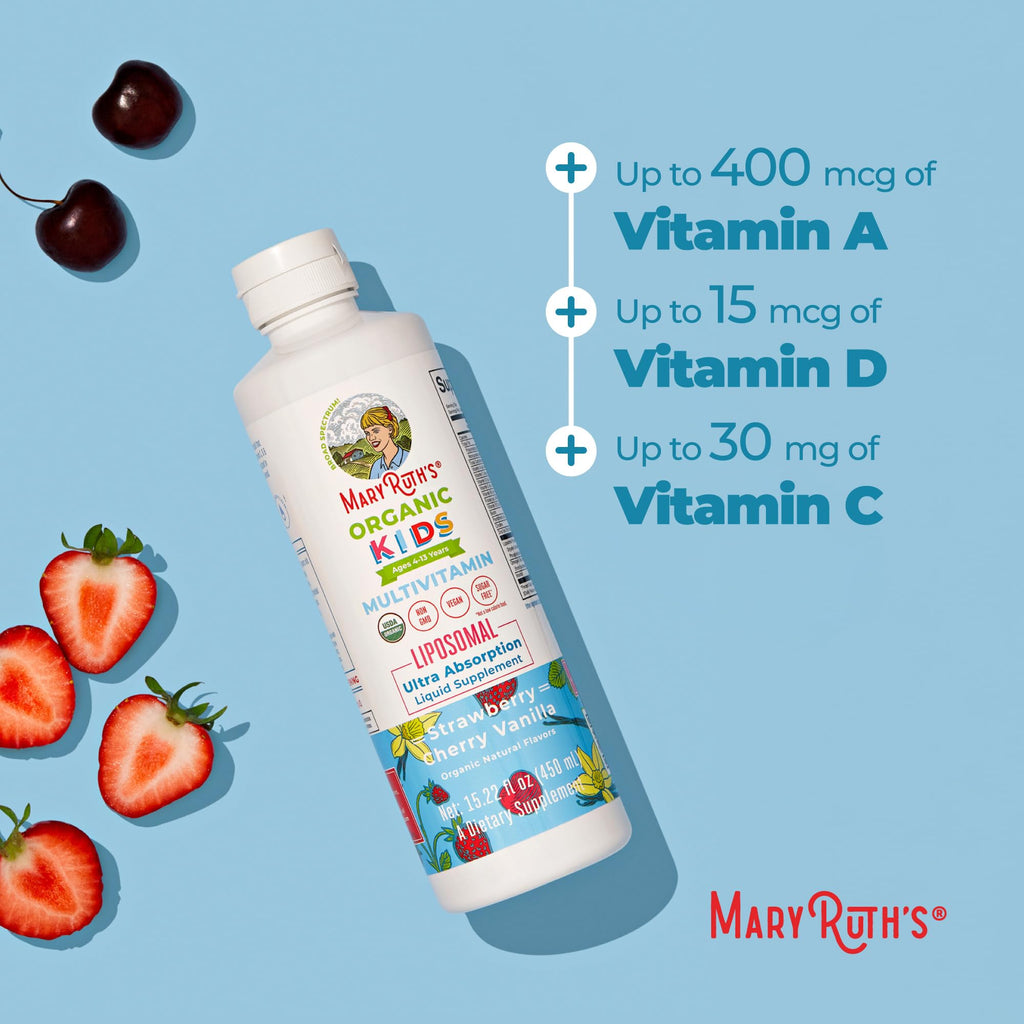 MARYRUTH'S Organic Kids Multivitamin Liposomal, 15.22 oz, Immune Support