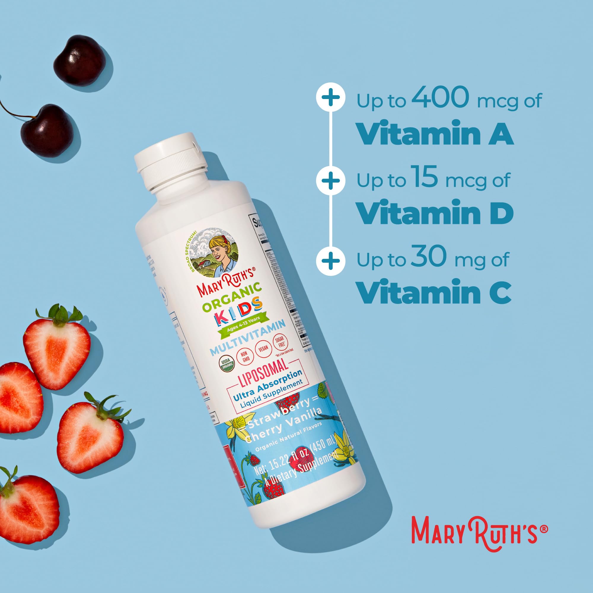 MARYRUTH'S Organic Kids Multivitamin Liposomal, 15.22 oz, Immune Support