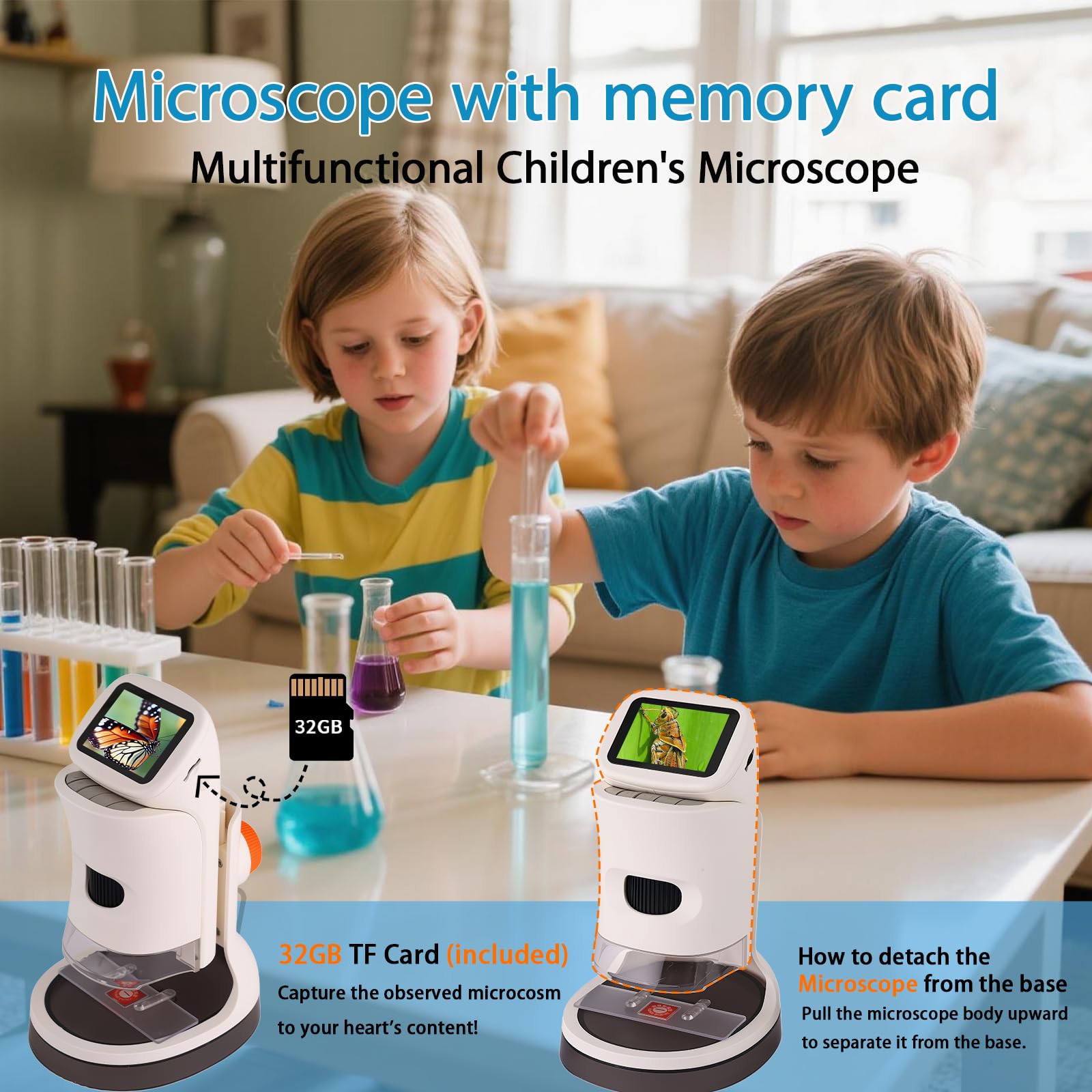 Microscope for Kids,1000X Magnification.Digital Microscope with 1080p 2" HD Screen,Photo & Video Recording,USB Rechargeable.Microscope for Kids 8-12