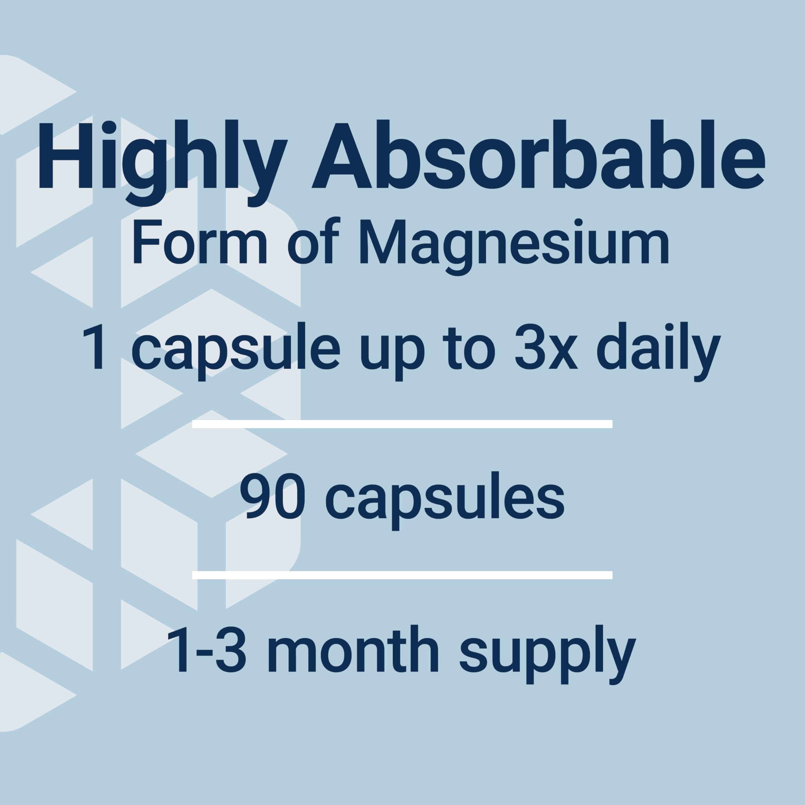 Life Extension Magnesium Glycinate, Heart Health, Bone Health, Nerve and Muscle Support, Highly absorbable, Gluten-Free, Non-GMO, Vegetarian, 90 Capsules (Pack of 2)