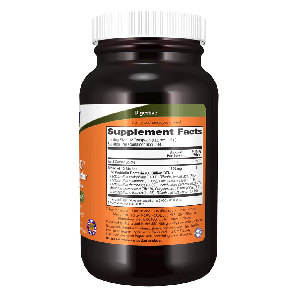 NOW Supplements, Probiotic-10™ Powder, 50 Billion, with 10 Probiotic Strains, Strain Verified, 2-Ounce
