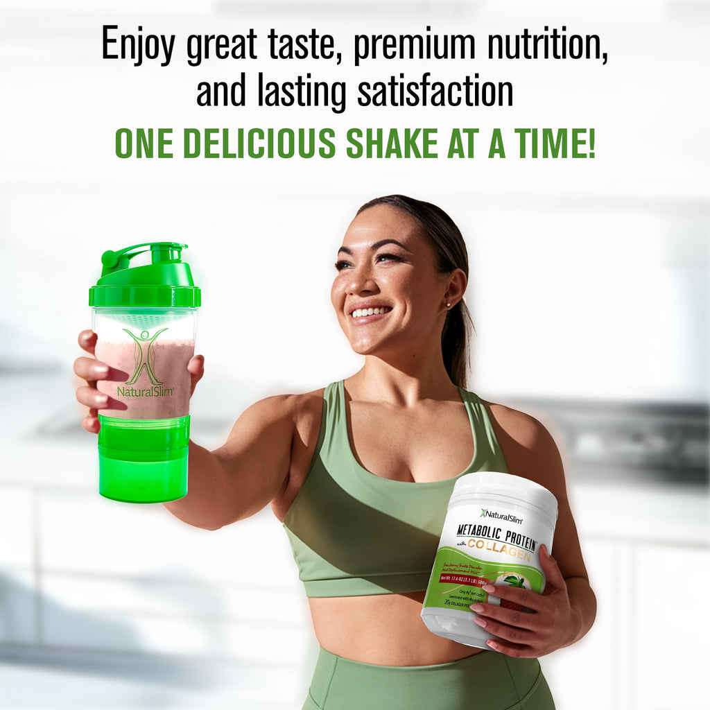 NaturalSlim Metabolic Protein Powder with Collagen | Whey Protein & L-Glutamine | Supports Metabolism, Digestion, Skin & Muscle | Low Carb | 17.06 oz Strawberry