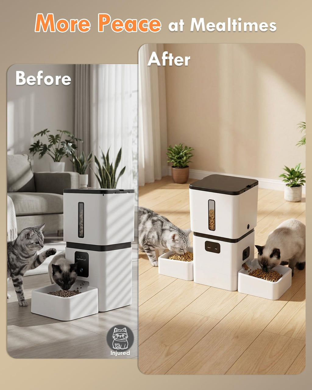 Yakry Automatic Cat Feeder for 2 Cats with Dual Bowls & Two HD Cameras