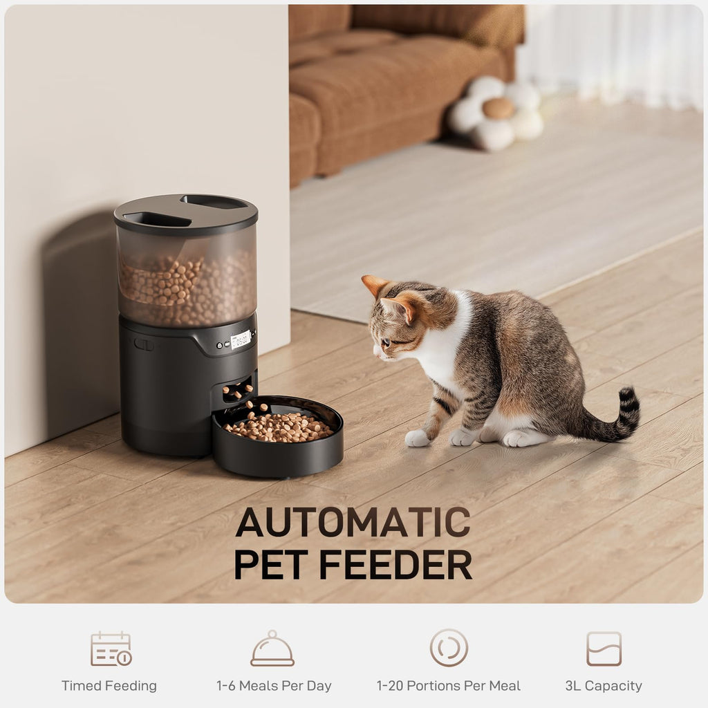 IMIPAW PET Automatic Cat Feeder: 3L Auto Food Dispenser with Timed Feeding| 6 Meal Programmable& 1-20 Portion Precise Control- Easy to Clean & Setup for Cat Indoor| Desiccant Bag Keep Food Fresh