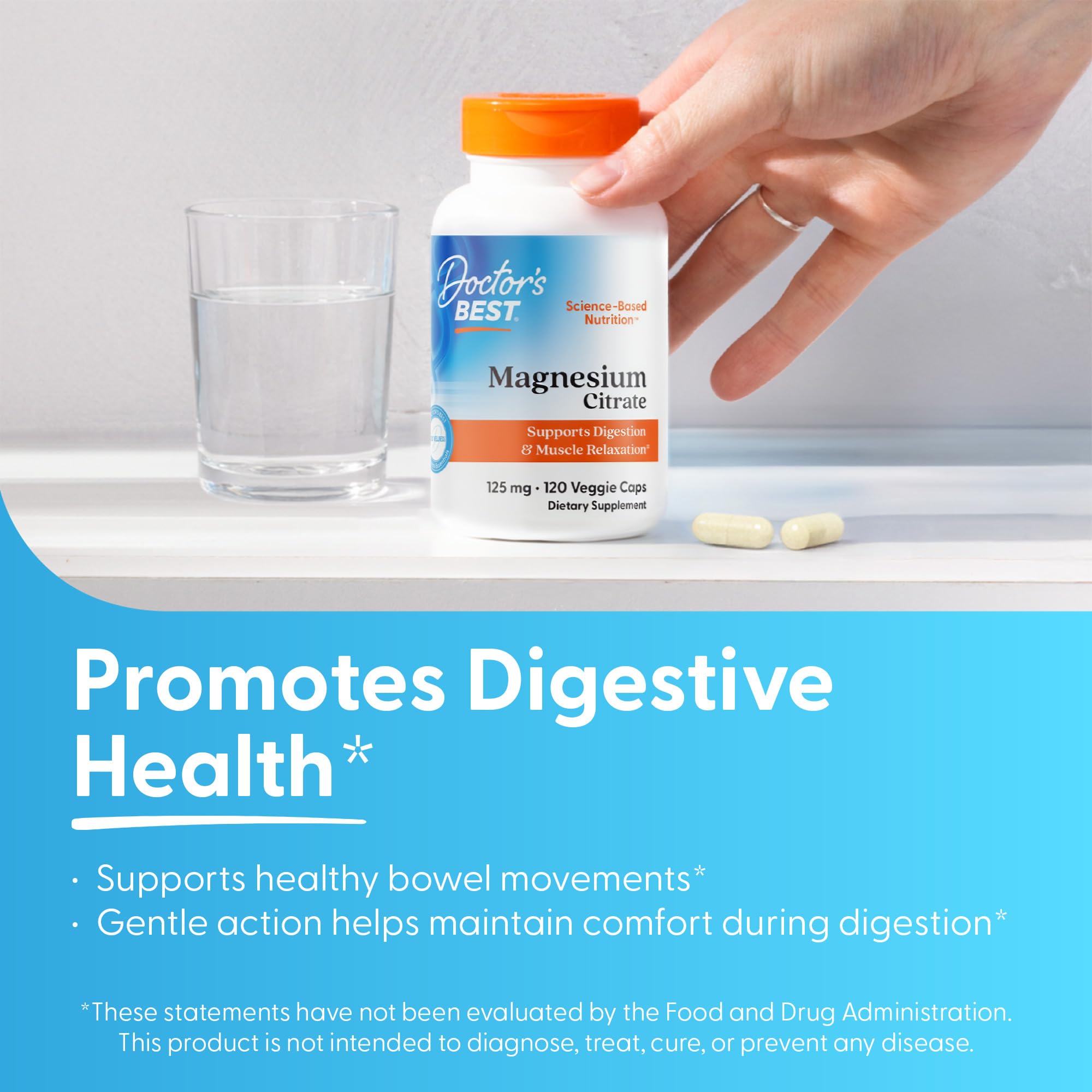 Doctor's Best Magnesium Citrate Supplement - Mag Citrate Caps 125 mg for Women & Men, Sleep & Calm Support for Adults, Occasional Constipation Relief, Non-GMO, Vegan, Gluten Free - 120 Veg Capsules