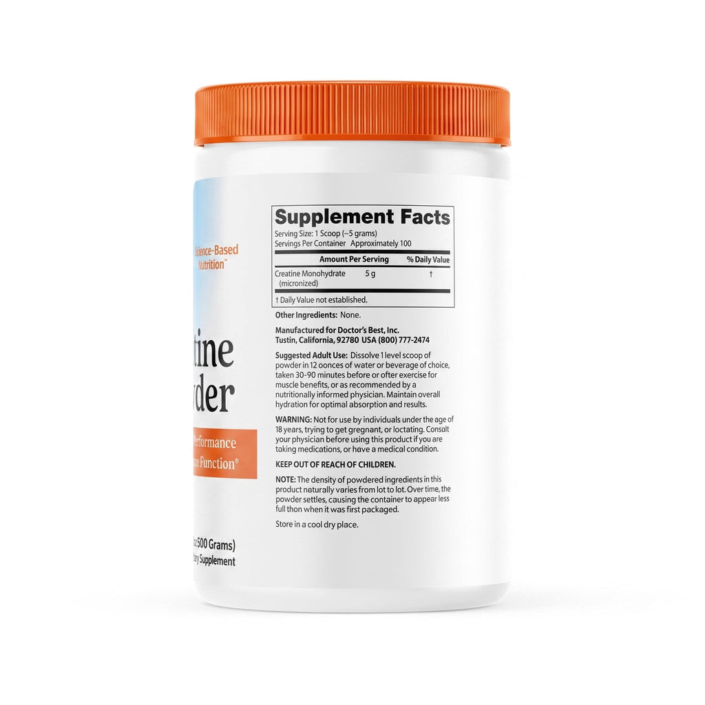 Doctor's BEST Creatine Monohydrate Powder for Women & Men - Pure Micronized Creatine, Pre Workout Powder Supplement, Muscle & Cognitive Support, 5g (5000mg) Per Serving, Vegan, Unflavored - 17.85 oz