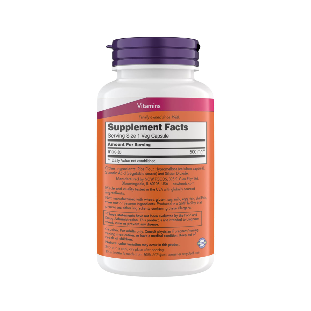 NOW Foods Inositol 500 mg - 200 Vegetarian Capsules (200 Count (Pack of 1))