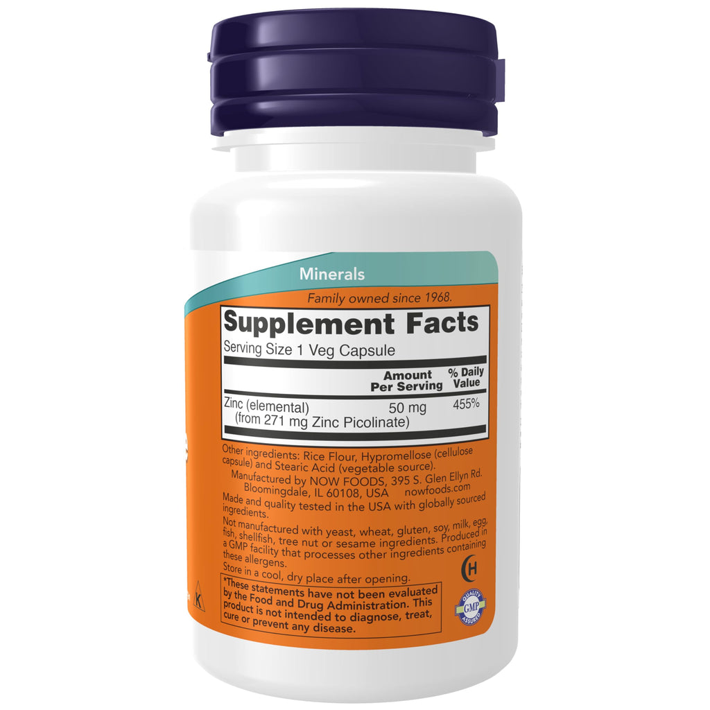 Now Supplements, Zinc Picolinate 50 mg, 30 Veg Caps