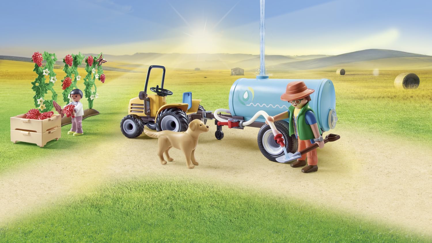 PLAYMOBIL Country 71442 Tractor with Trailer and Tank, Fresh Harvest on the Farm, Learning about the Environment, Imaginative and Fun Role Playing, Toys for Kids Ages 4 and Up
