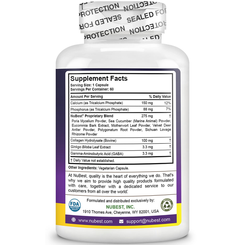 NuBest Tall | Support Bone Strength, Bone Health, Enhanced Immune and Whole Body Wellness with Calcium, Collagen, and Herbs for Ages 5+ & Teens | 60 Capsules | 1 Month Supply