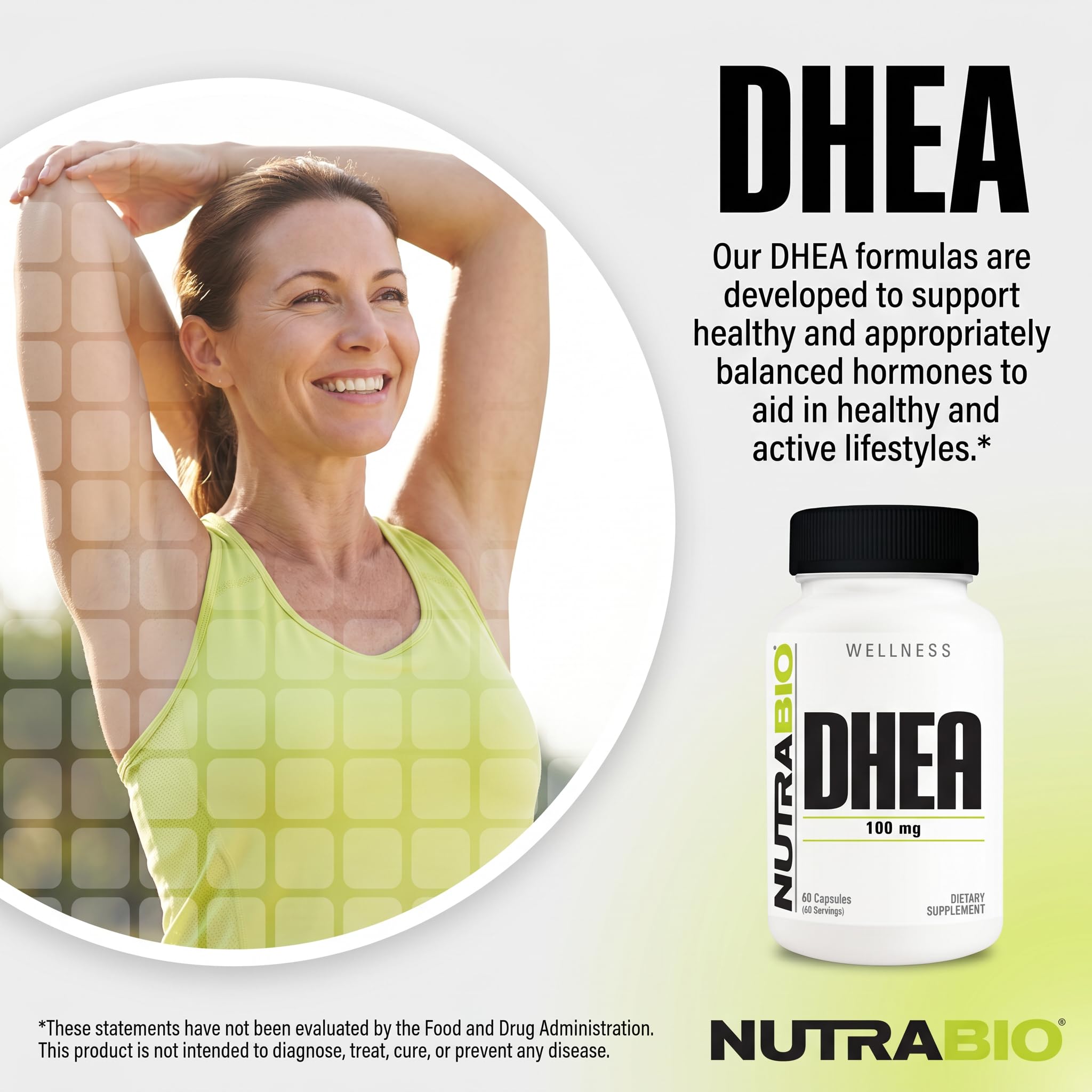NutraBio DHEA Supplement for Men and Women - 100 mg - 60 Capsules