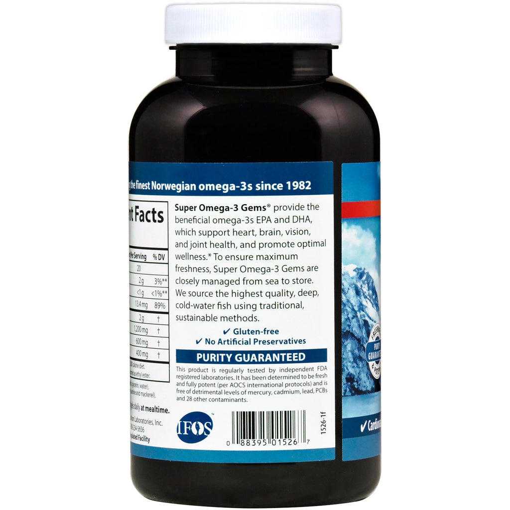 Carlson Super Omega-3 Gems, 1200 mg, Omega-3s, 180 Softgels