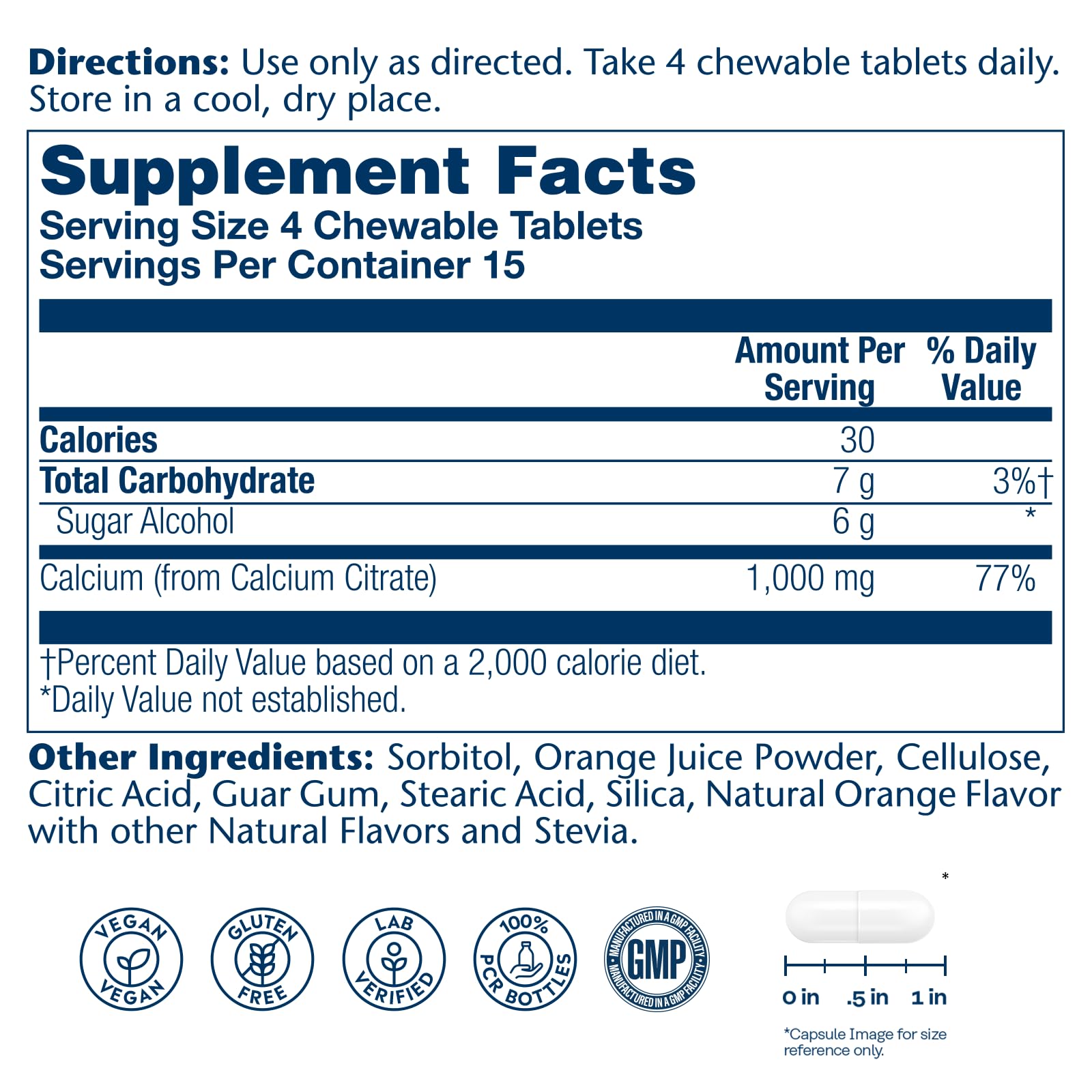 SOLARAY Calcium Citrate 1000 mg, Orange Flavor, 60 Chewables