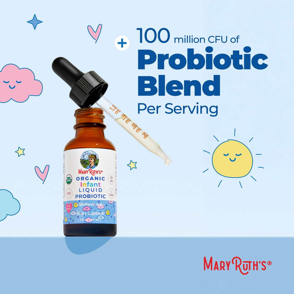 MARYRUTH'S Organic Infant Liquid Probiotic for Ages 6-12 Months, Vegan, 1oz