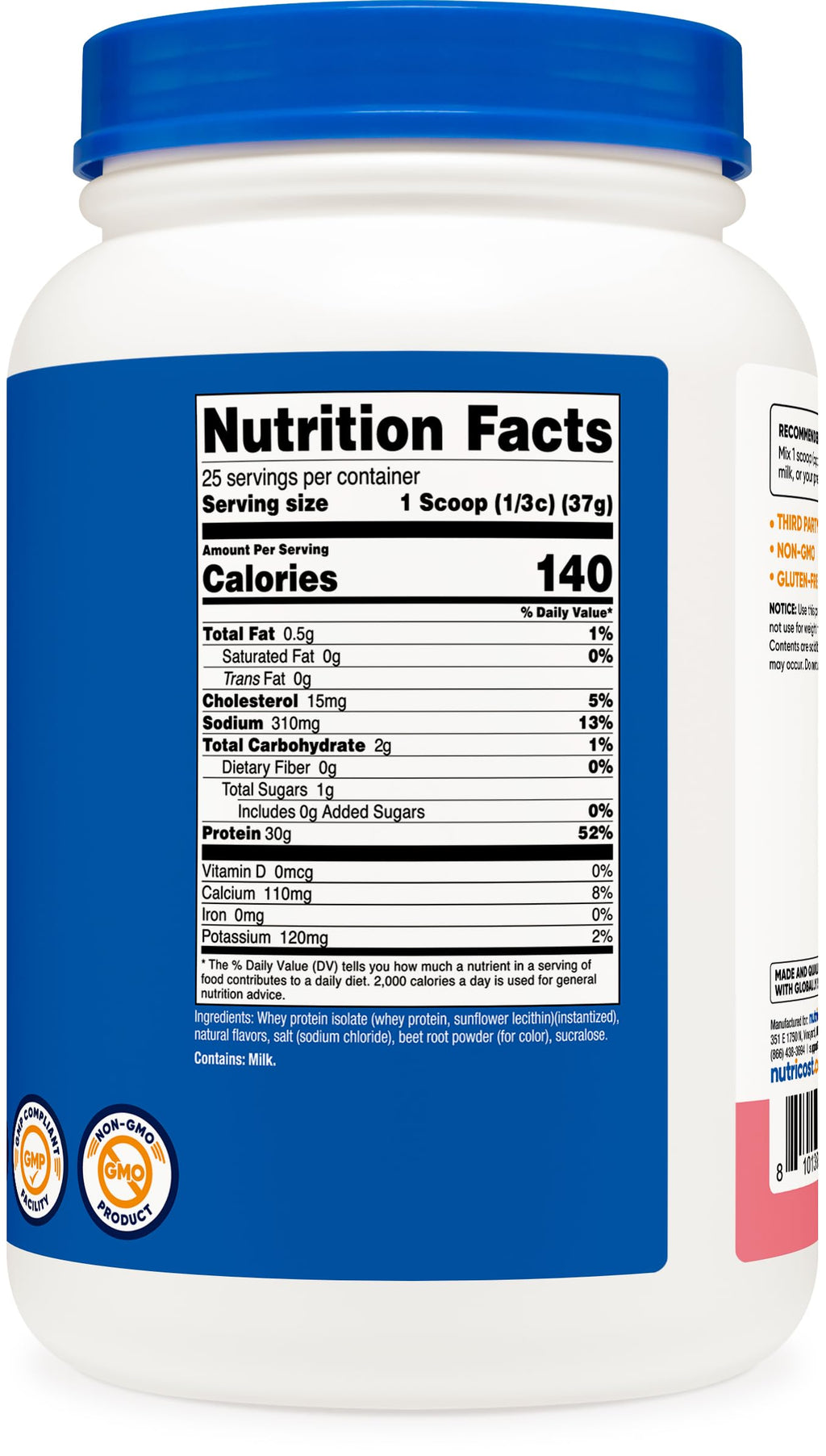 Nutricost Whey Protein Isolate (Strawberry Milkshake) 2LBS