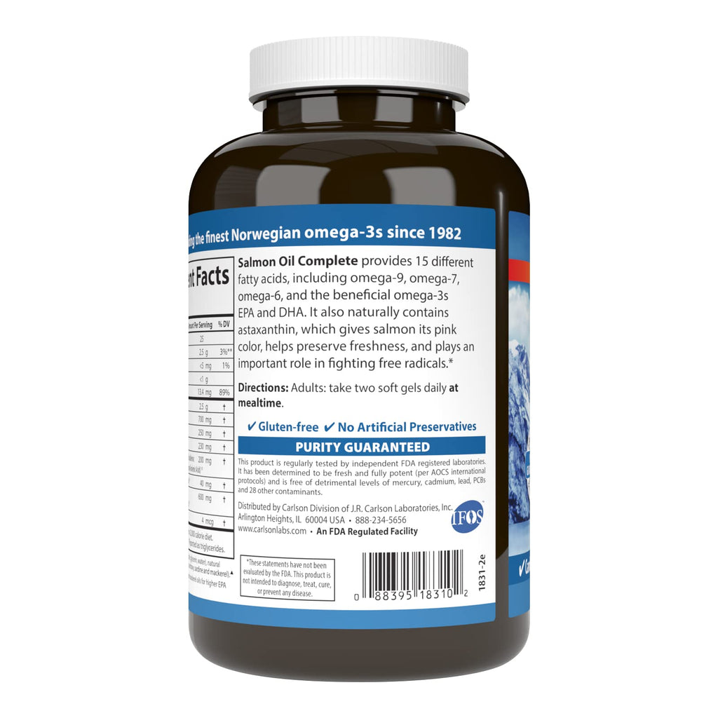 Carlson Salmon Oil Complete, 700 mg, from Norway, 120 Softgels