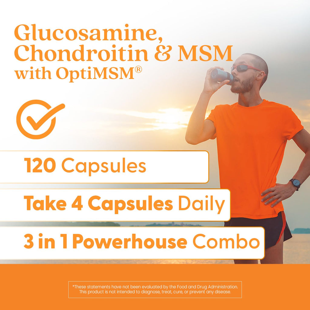 Doctor's Best Glucosamine Chondroitin Msm with OptiMSM Capsules, Supports Healthy Joint Structure, Function & Comfort, Non-GMO, Gluten Free, Soy Free, 120 Count (Pack of 1)