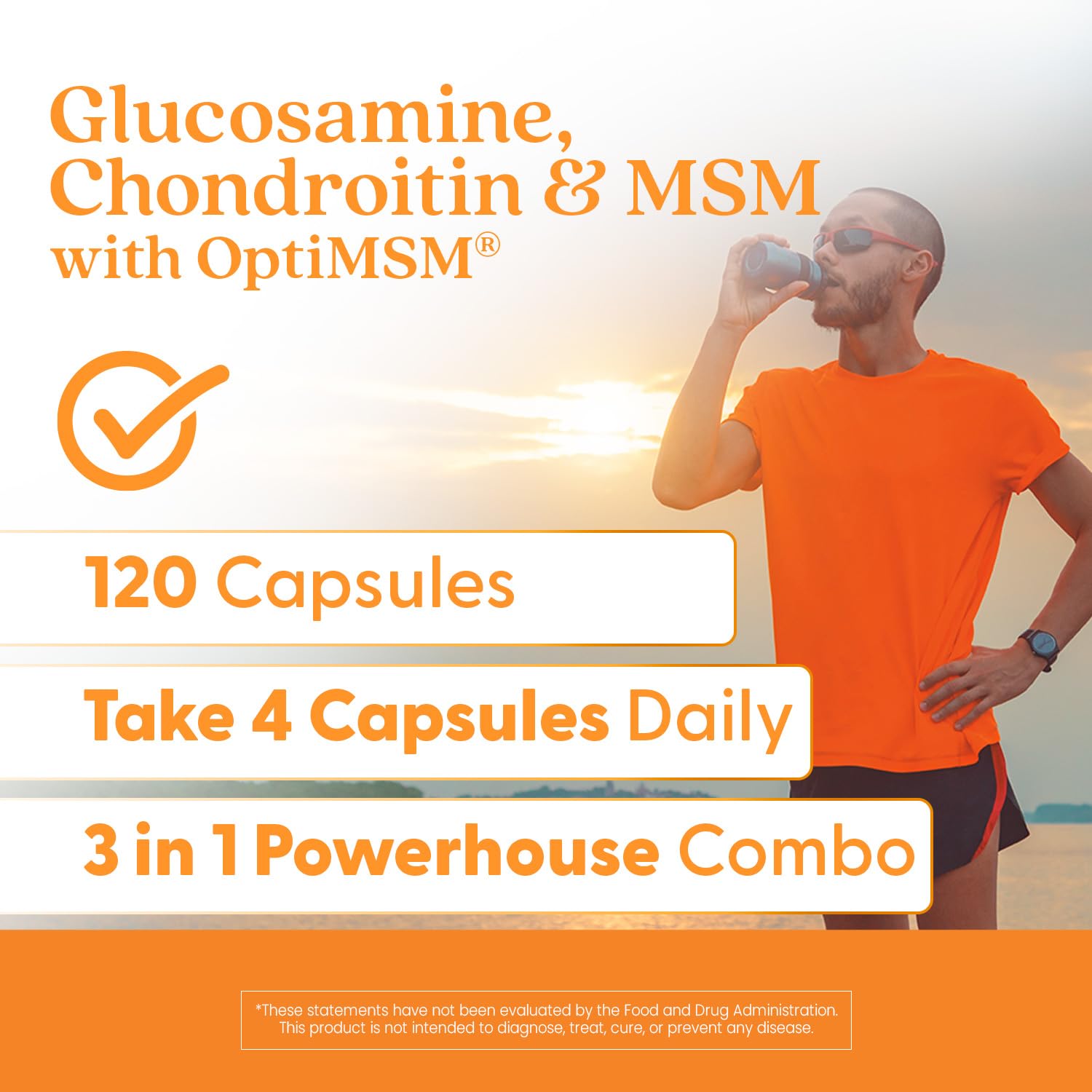 Doctor's Best Glucosamine Chondroitin Msm with OptiMSM Capsules, Supports Healthy Joint Structure, Function & Comfort, Non-GMO, Gluten Free, Soy Free, 120 Count (Pack of 1)