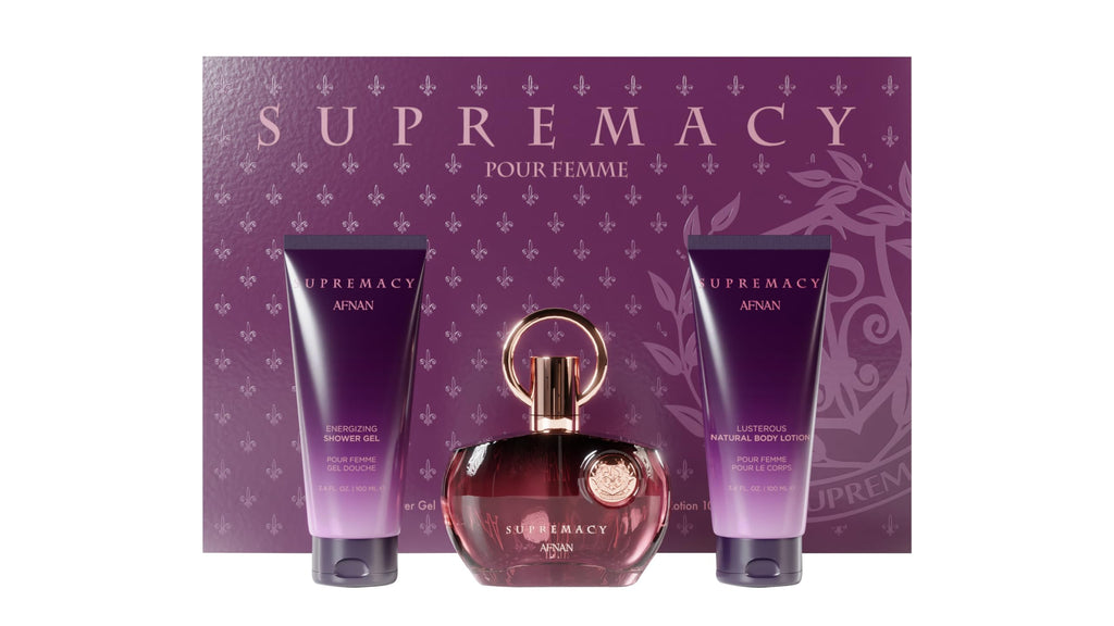 Afnan Supremacy Purple Perfume Gift Set – Eau De Perfume + Body Lotion + Shower Gel
