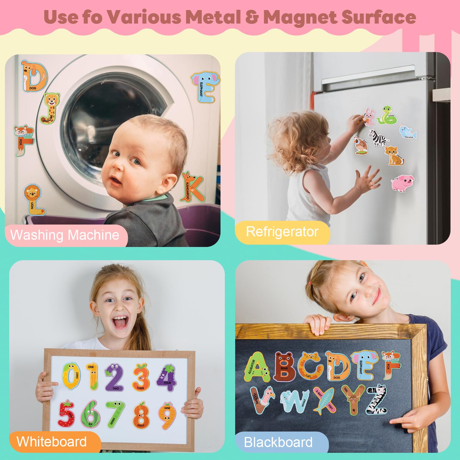 52PCS Kids Fridge Magnets Set, Animal & Alphabet Letters for Toddlers