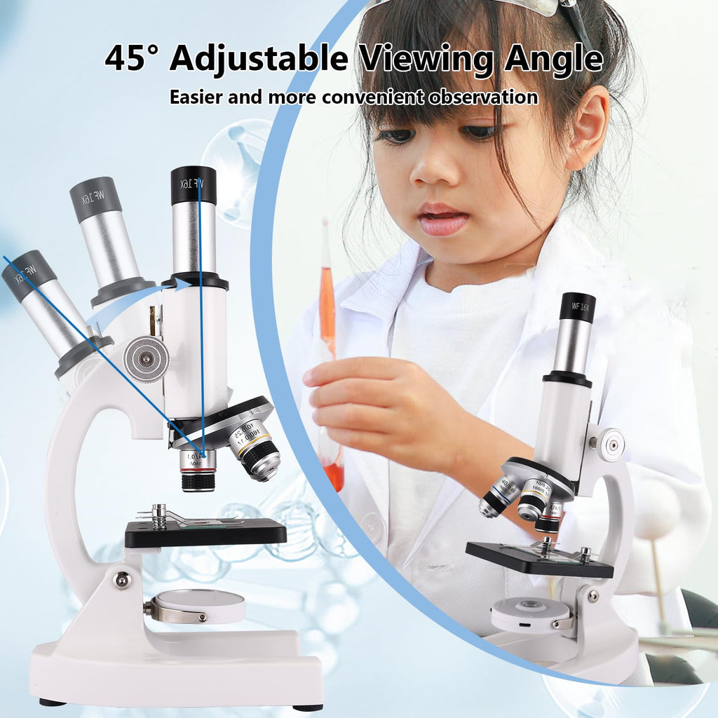 Microscope for Adults & Kids, 40X-2500X High-Power Compound Microscope for Students, School Lab & Home Schooling,Equiped with Slides Set & Phone Holder (Light White)