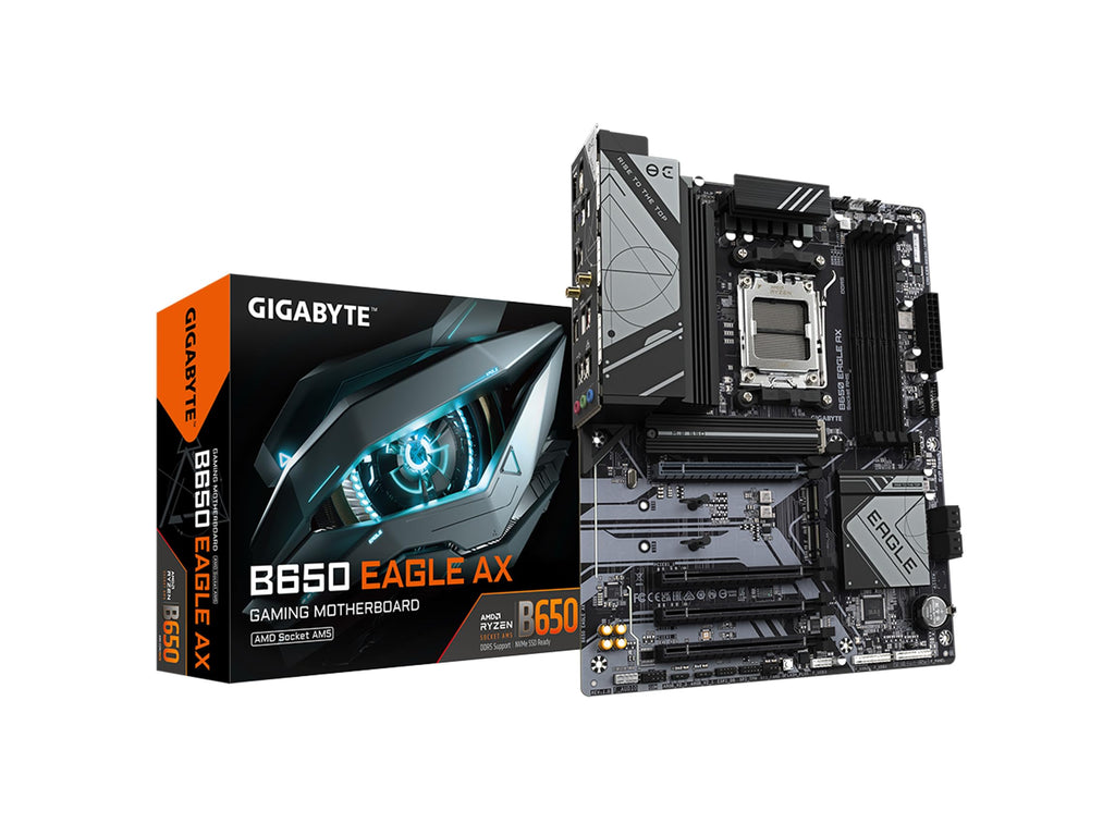 GIGABYTE B650 Eagle AX AM5 LGA 1718 ATX Motherboard, DDR5, Triple M.2 Slots (1x PCIe 5.0, 2X PCIe 4.0), USB 3.2 Gen2x2 Type-C, WiFi 6E, Realtek GbE LAN