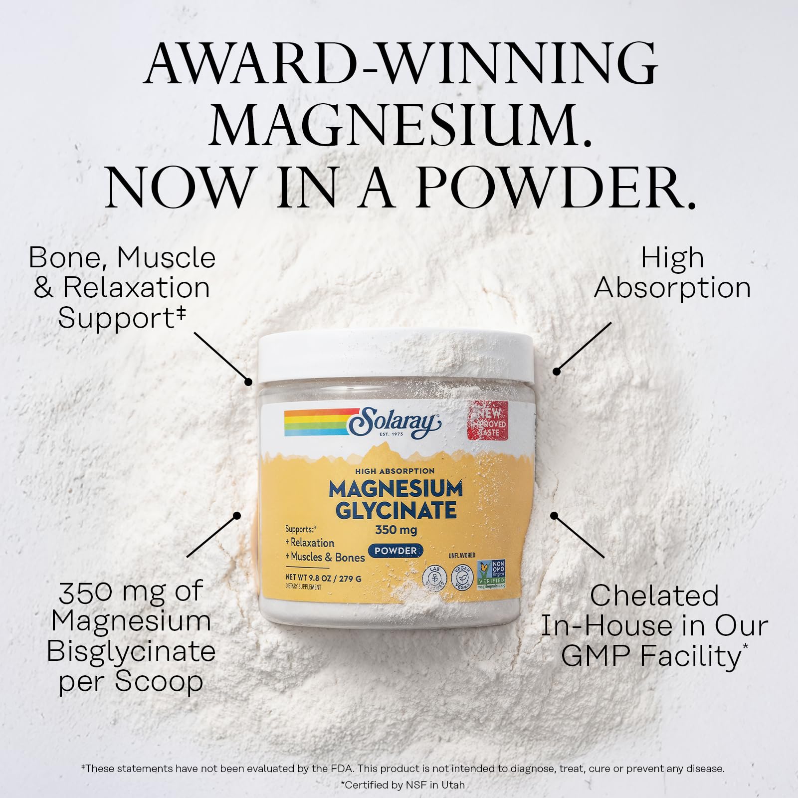 SOLARAY Magnesium Glycinate Powder 350 mg, 9.8 oz