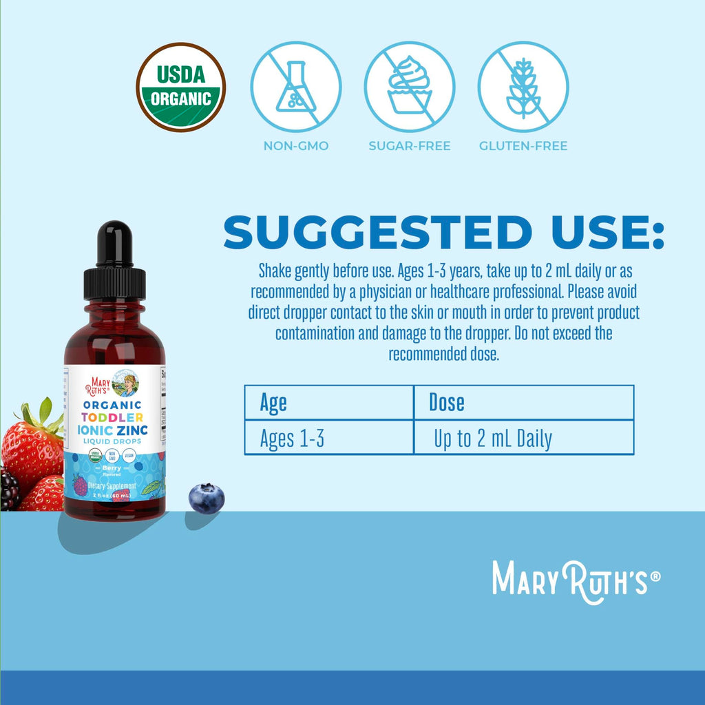 MaryRuth's Organic Toddler Zinc Liquid Drops, Berry Flavor, Vegan, 2 Fl Oz