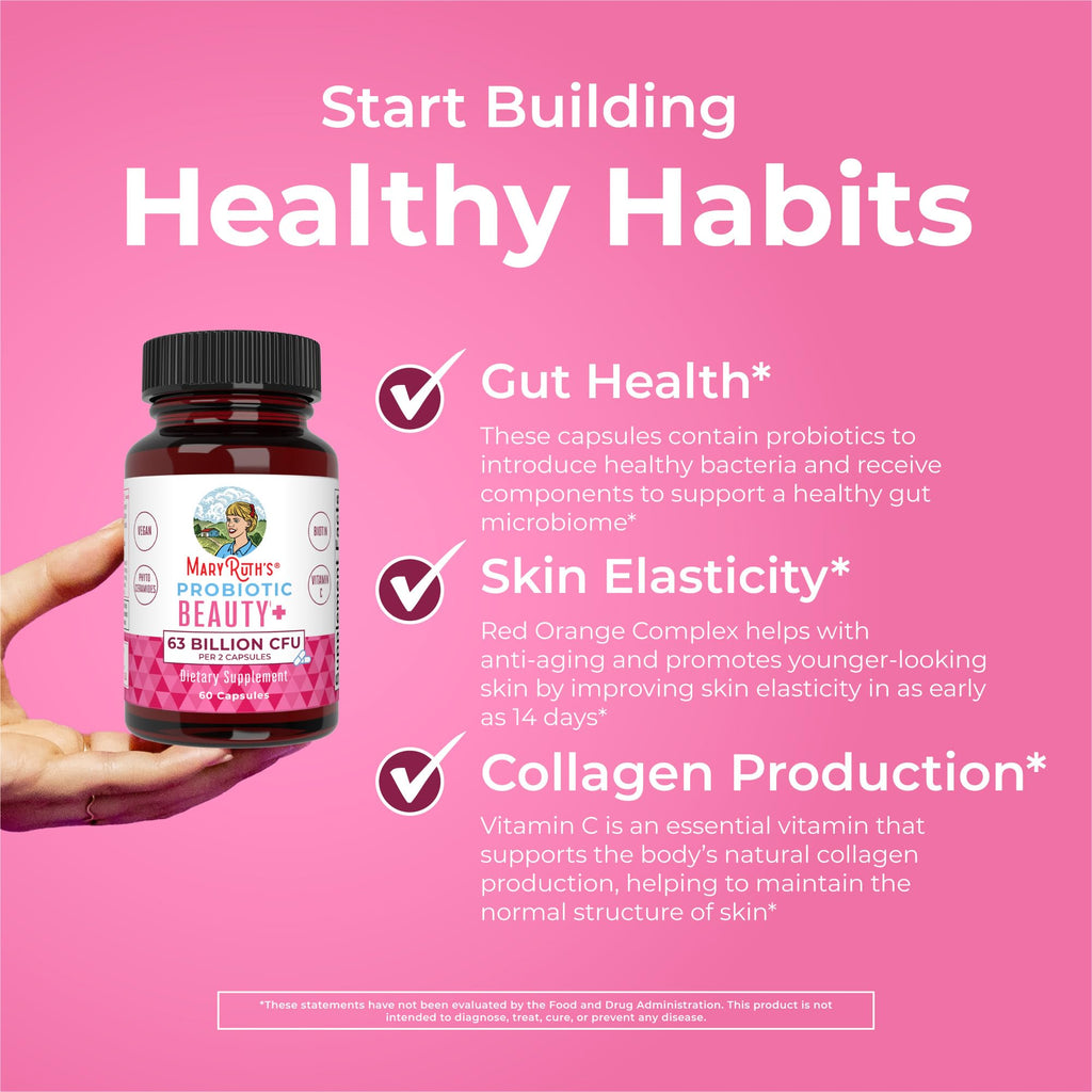 MARYRUTH'S Probiotic Beauty Capsules, Gut Health, Vegan Collagen Support