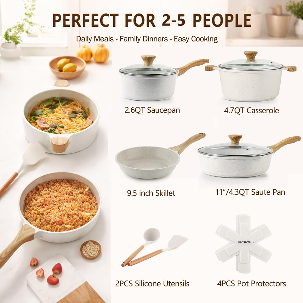 SENSARTE Nonstick Ceramic Cookware Set, 13-pcs Non-toxic Pots and Pans Set