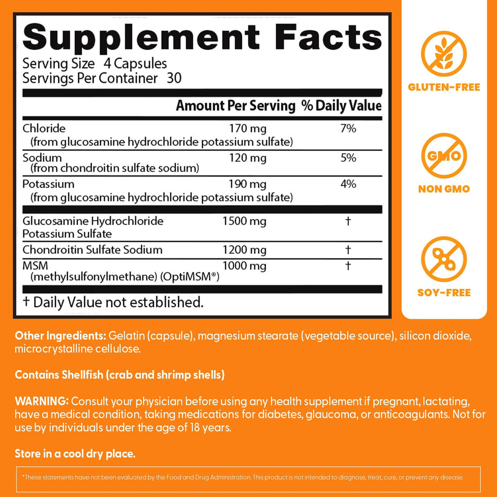 Doctor's Best Glucosamine Chondroitin Msm with OptiMSM Capsules, Supports Healthy Joint Structure, Function & Comfort, Non-GMO, Gluten Free, Soy Free, 120 Count (Pack of 1)