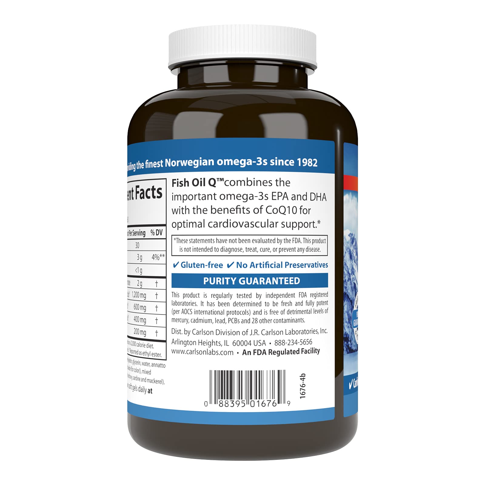 Carlson Fish Oil Q, 1200 mg, Omega-3s, 200 mg CoQ10, 120 Softgels