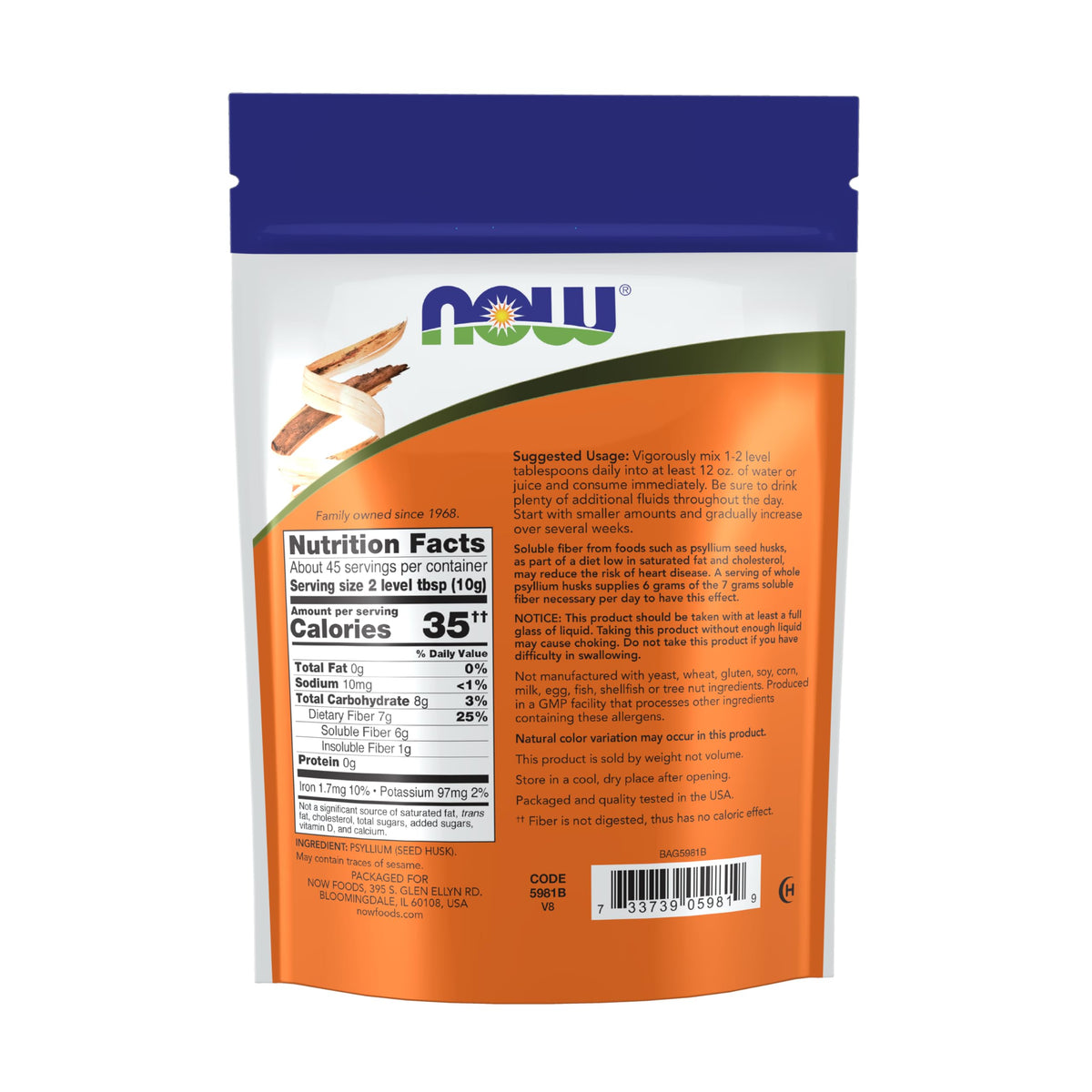 NOW Foods Supplements, Whole Psyllium Husks, Non-GMO Project Verified, Soluble Fiber, 16-Ounce