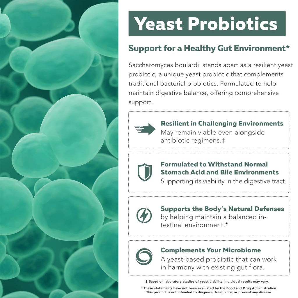 Organic Saccharomyces Boulardii - 10 Billion CFU - Clinically Validated CNCM I-1079 Probiotic Strain - Gut, Digestion & Healthy Bowel Support - First Organic Form of S. Boulardii Probiotic - 60 Count