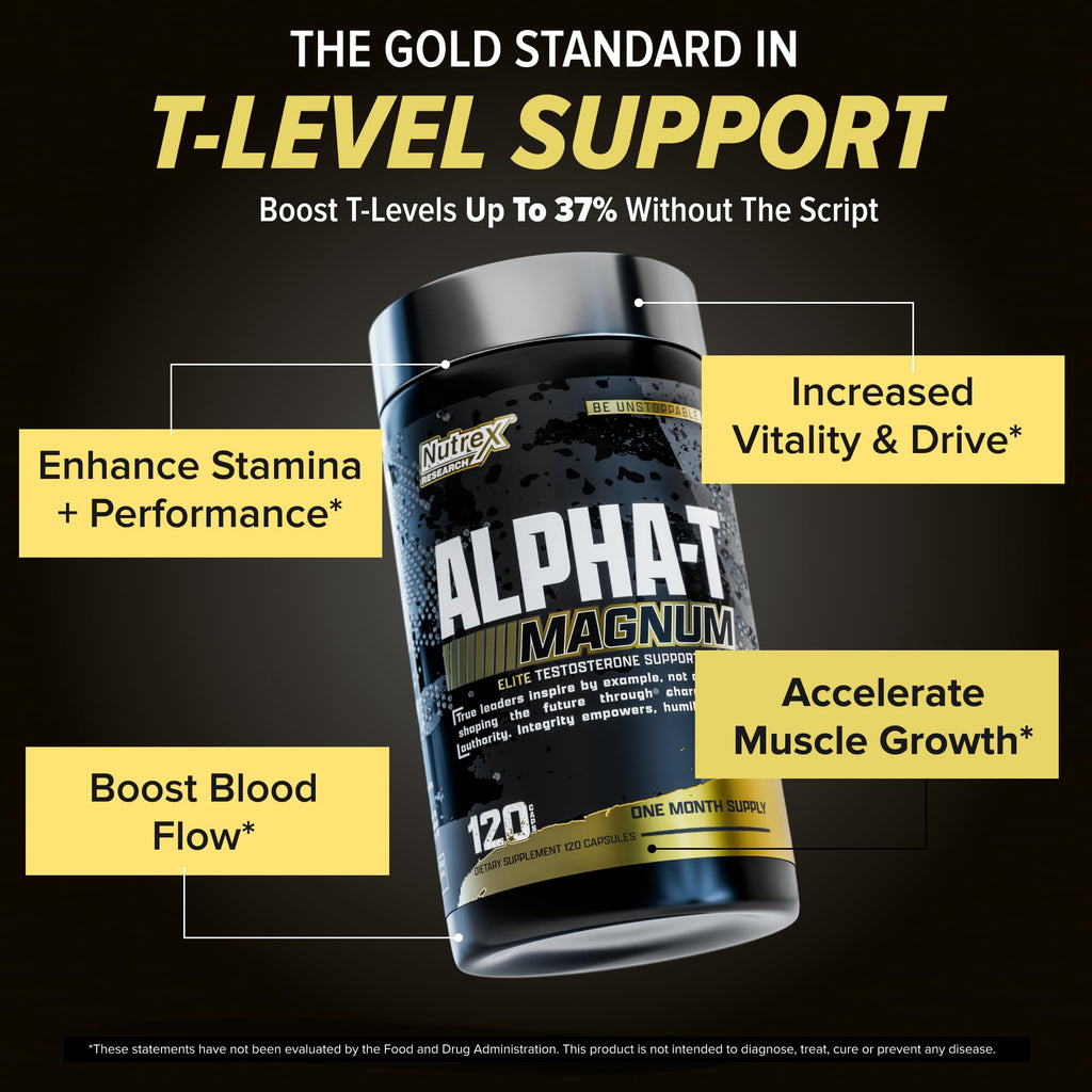 Nutrex Research Alpha-T Magnum Testosterone Support for Men | Anabolic Supplement with Tongkat Ali, Fadogia Agrestis, Shilajit and Ashwagandha | Muscle Builder for Strength, Growth & Hormone Balance