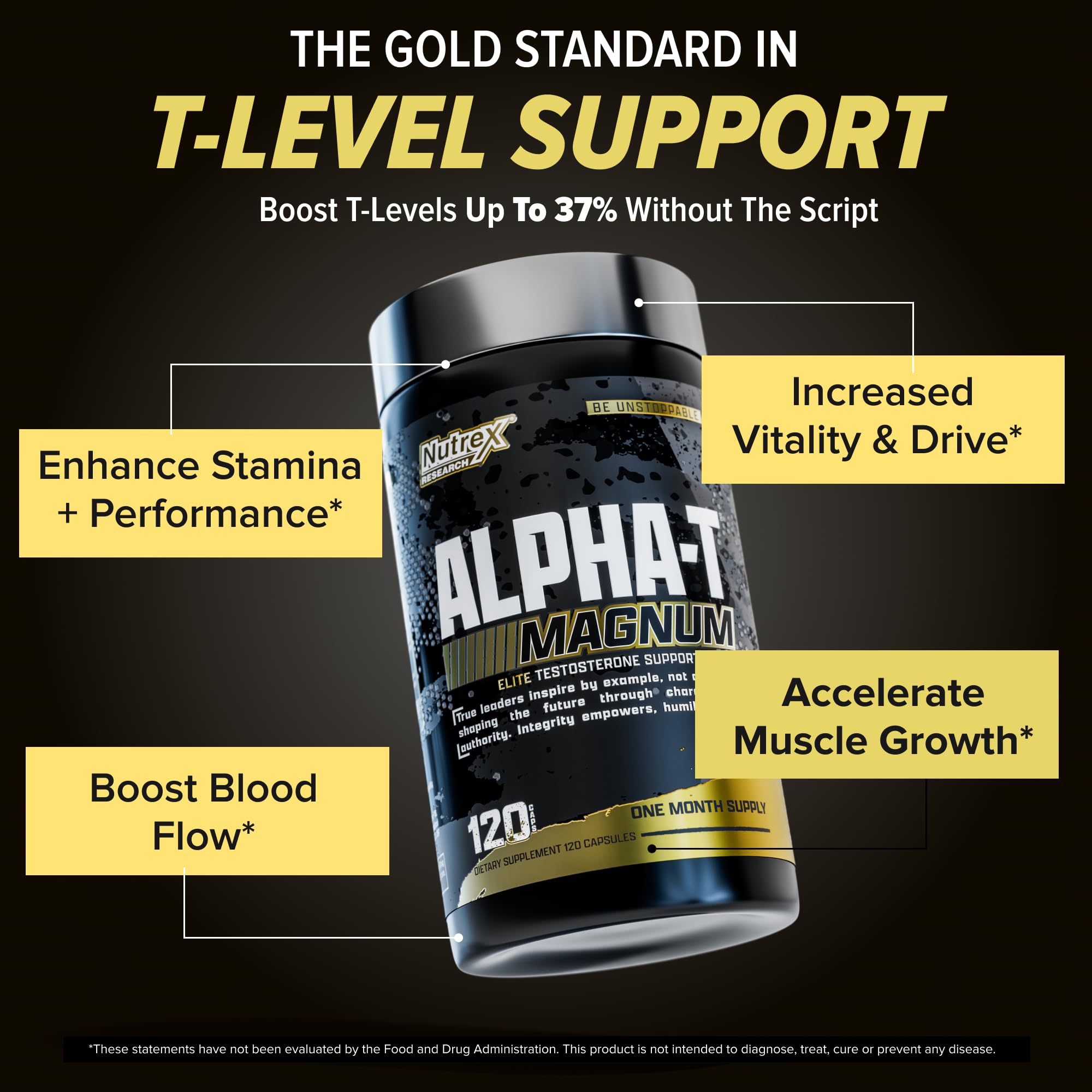 Nutrex Research Alpha-T Magnum Testosterone Support for Men | Anabolic Supplement with Tongkat Ali, Fadogia Agrestis, Shilajit and Ashwagandha | Muscle Builder for Strength, Growth & Hormone Balance