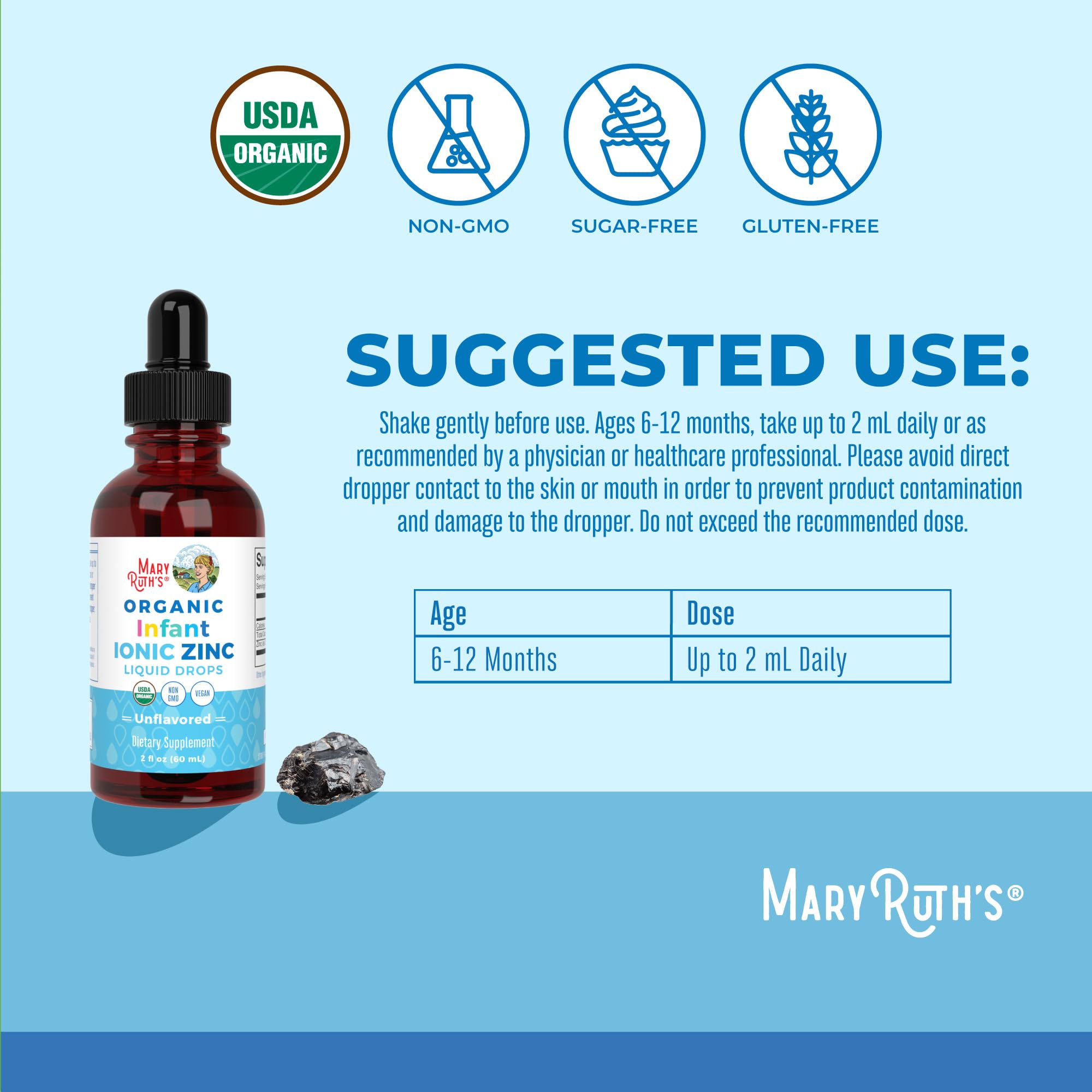 MaryRuth's USDA Organic Liquid Zinc Drops for Infants 6-12 Months, 2oz
