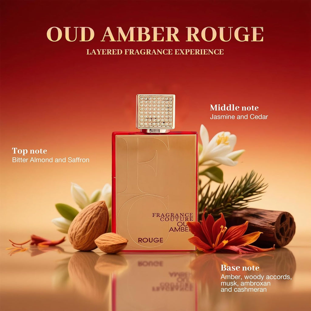 Oud Amber Rouge Unisex Perfume 100ml Eau de Parfum - Bold Spicy Amber Tobacco, Gourmand & Cedar Scent for Women & Men Daily Use