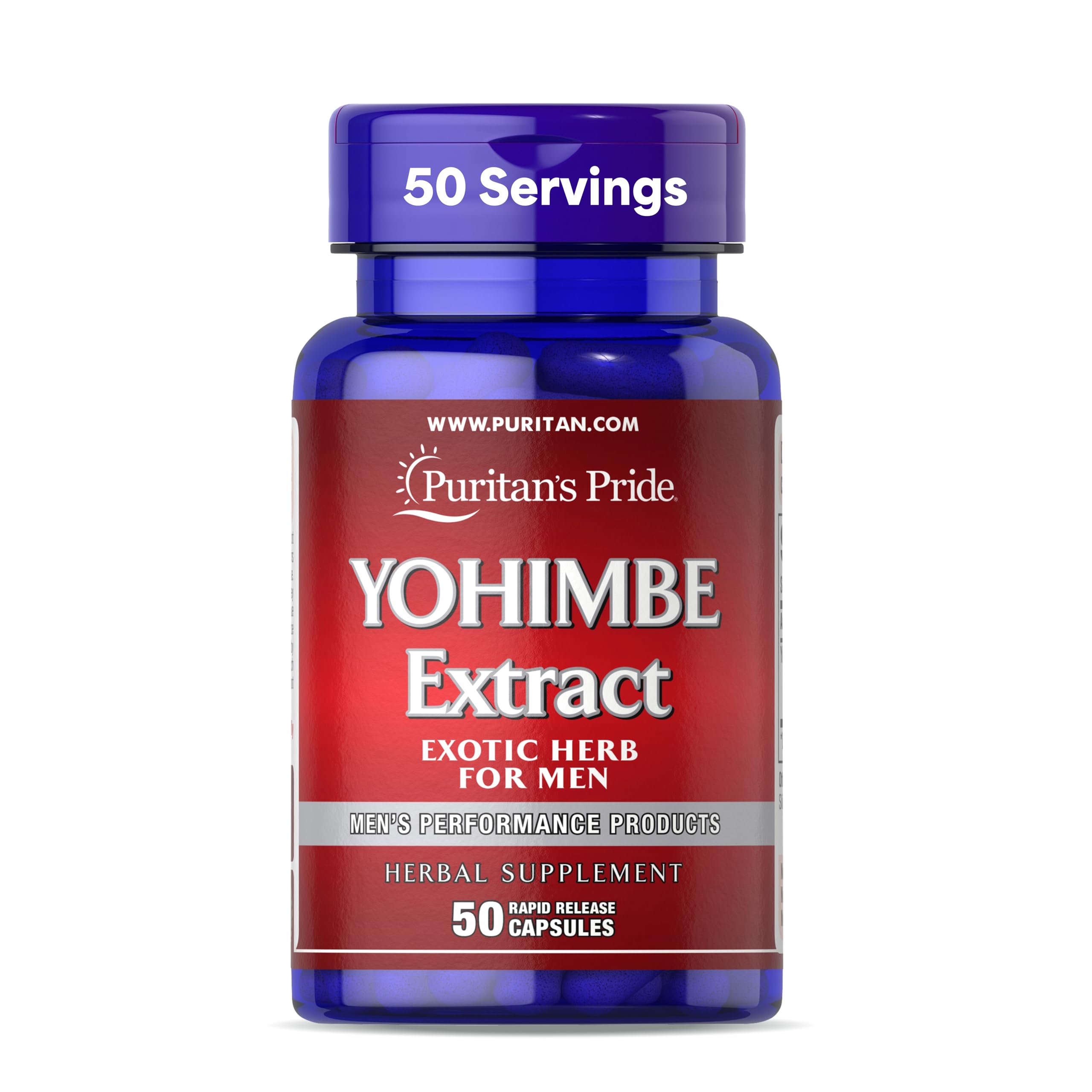 Puritan's Pride Yohimbe Exotic Herb for Men 250 mg, Dietary Supplement, 50 Rapid Release Capsules
