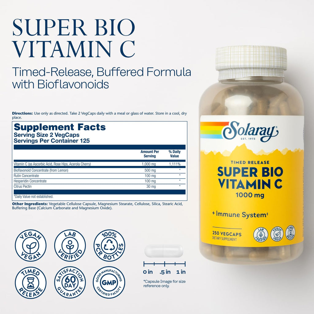 SOLARAY Super Bio Buffered Vitamin C 1000 mg Time Release, 250 VegCaps