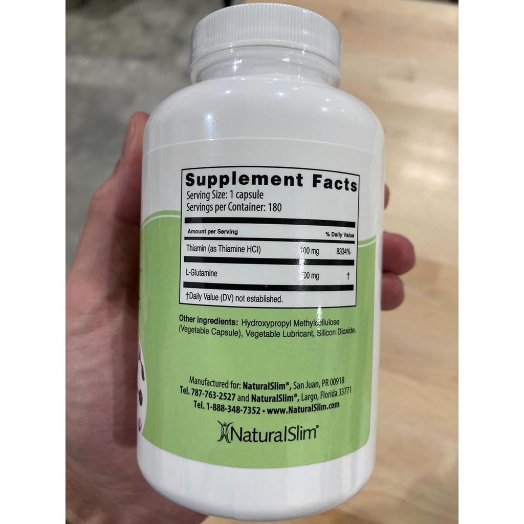 NaturalSlim Natural Appetite Suppressant - Craving Blocker Sugar & Refined Carbs Crave Control - Energy & Metabolism Booster with L Glutamine & Thiamine B1 Supplement - 180 Vegetable Capsules