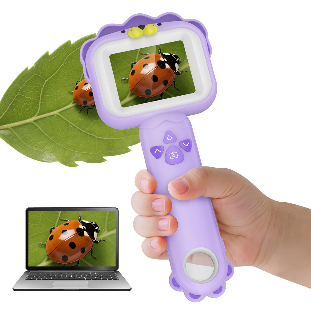 Kids' Microscopes, Portable Mini Pocket Handheld Microscope for Toddlers, Educational Science Stem Toys for Christmas Birthday Gifts for 3 4 5 6 7 8 9 10-Year-Old Boys Girls (Lion)