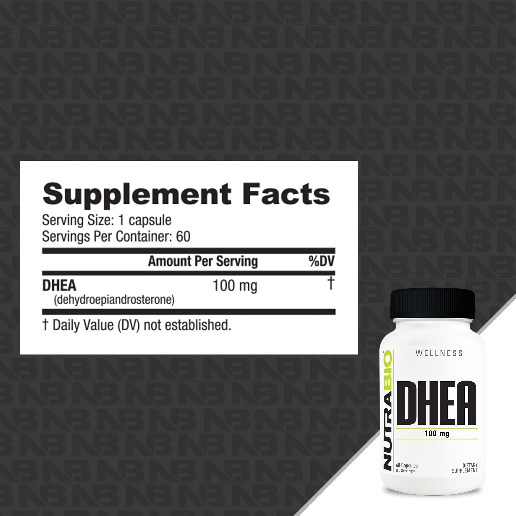 NutraBio DHEA Supplement for Men and Women - 100 mg - 60 Capsules